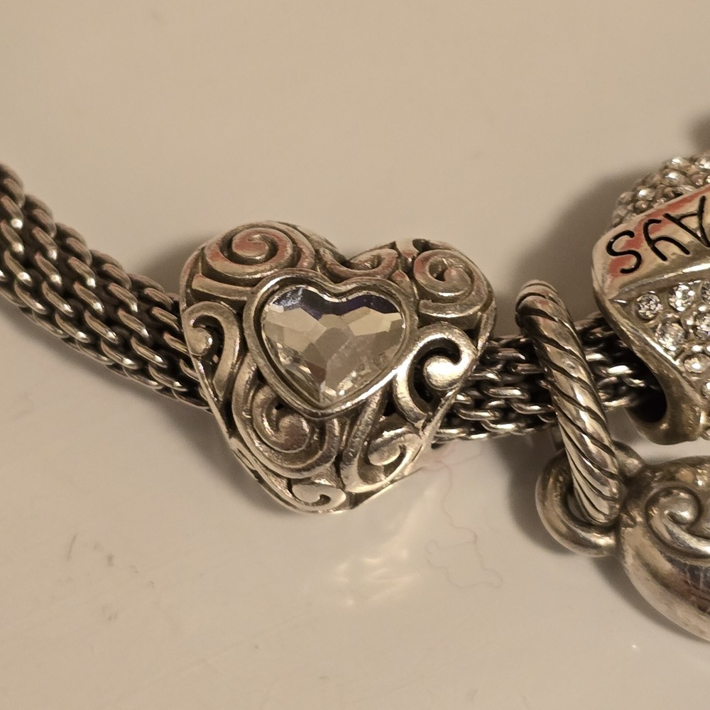 Brighton Beverly Glam Mesh Silver Charm Bracelet Hearts Butterfly Las Vegas 7.25 - Picture 8 of 16